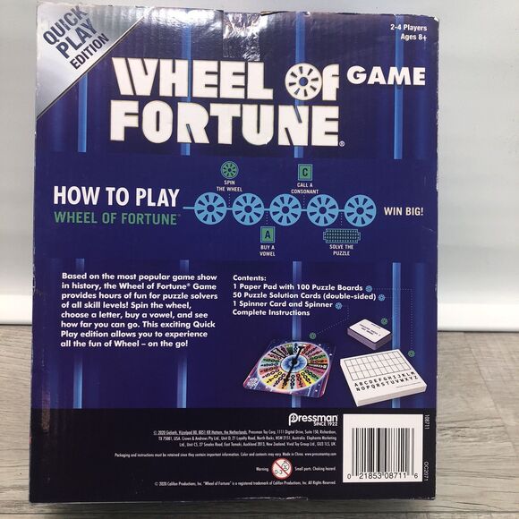 Wheel of Fortune Game - Quick Play Edition Brand Game New - Picture 4 of 4